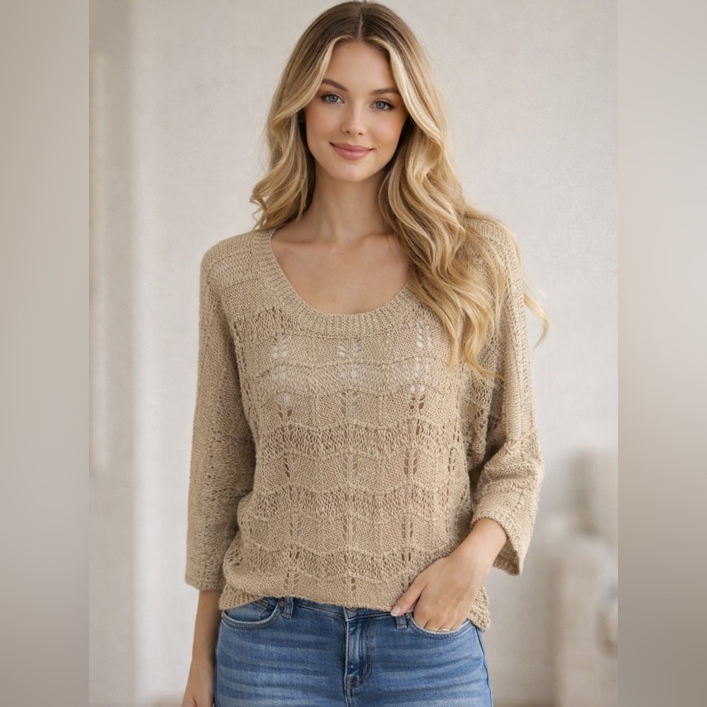 Lucky Brand Open Weave Tan Sweater